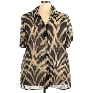 Avenue | Short Sleeve Button Down Shirt Black Tan 22/24 Plus Size